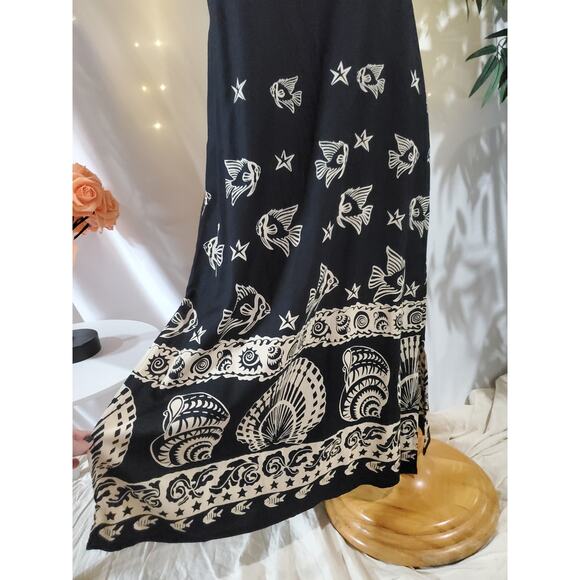 Peppermint Bay NWT Fish Square Neck Sleeveless Maxi Dress Size S Beachy Black - Picture 5 of 10